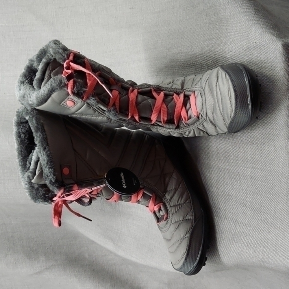 NWT Women's Columbia Heavenly Omni-Heat Waterproof Boot Gray Pink Lace-up Size 4